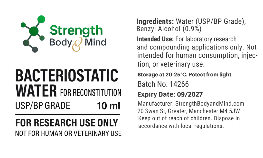 Strength Body & Mind Bacteriostatic Water, 10ml, USP/BP Grade for Research